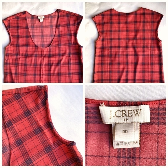 J. Crew Plaid Print Cap Sleeve Shirttail Top - Picture 5 of 7